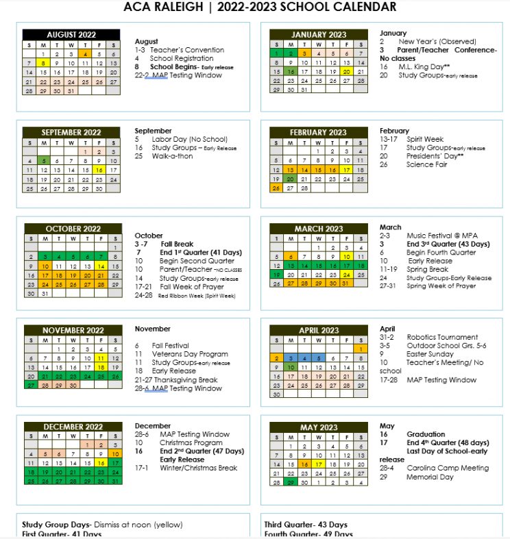 20222023 School Calendar Adventist Christian Academy of Raleigh